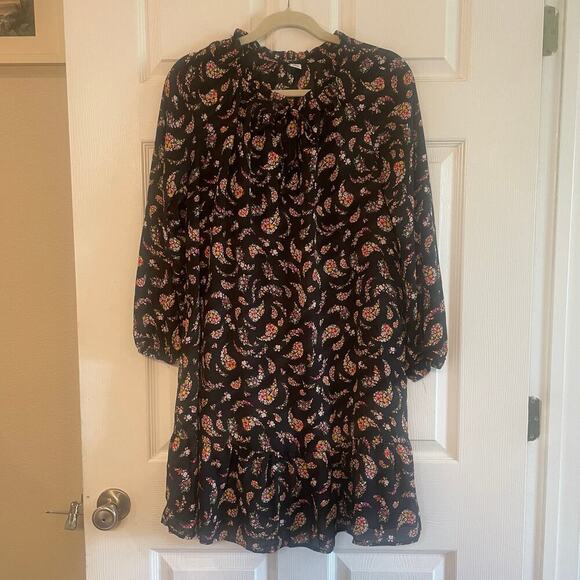 Old Navy Dresses & Skirts - Old Navy Womens Top Dress Medium Black Floral Paisley Ruffle Long Sleeve